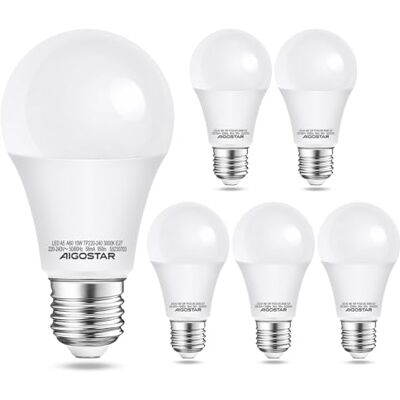 Aigostar LED lamp A5 A60 10W E27 Fitting Warm Wit licht 3000K 950 lumen Set van 5 stuks. Aigostar LED lamp A5 A60 10W E27 Fitting Warm Wit licht 3000K 950 lumen Set van 5 stuks.