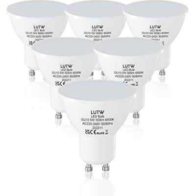 LUTW Ledlampen, GU10, koudwit, 6500 K, MR16, 5 W, komt overeen met halogeenlampen, 40 W, AC220-240 V, 505 lm, 120 graden brede straling, niet dimbaar, energiebesparend, 6 stuks LUTW Ledlampen, GU10, koudwit, 6500 K, MR16, 5 W, komt overeen met halogeenlampen, 40 W, AC220-240 V, 505 lm, 120 graden brede straling, niet dimbaar, energiebesparend, 6 stuks