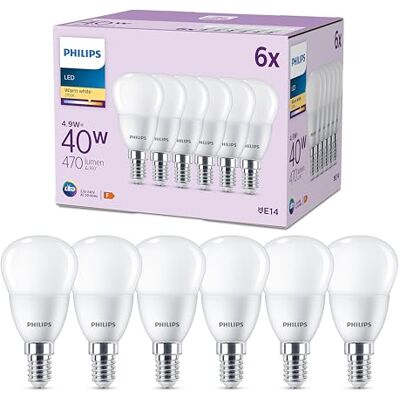 Philips Kogellamp E14 LED, warmwit licht, 40 W, mat, 6 lampen Philips Kogellamp E14 LED, warmwit licht, 40 W, mat, 6 lampen