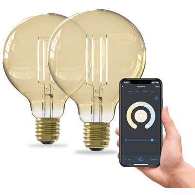 CALEX Globe G95 E27 CCT WiFi-gloeilampen, goudkleurig, 7 W, 806 lm, Alexa/Google/Siri, wit, 1800-3000 K, dimbaar, scenario's, zonder brug, wifi 2,4 GHz CALEX Globe G95 E27 CCT WiFi-gloeilampen, goudkleurig, 7 W, 806 lm, Alexa/Google/Siri, wit, 1800-3000 K, dimbaar, scenario's, zonder brug, wifi 2,4 GHz