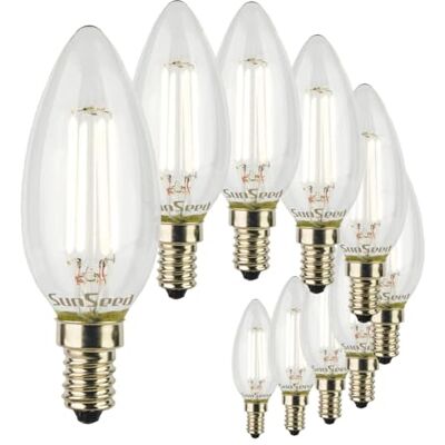 SUNSEED 10 x led-filamentlampen, wit, kaars E14, 6 W, komt overeen met 60 W, warm wit, 3000 K SUNSEED 10 x led-filamentlampen, wit, kaars E14, 6 W, komt overeen met 60 W, warm wit, 3000 K