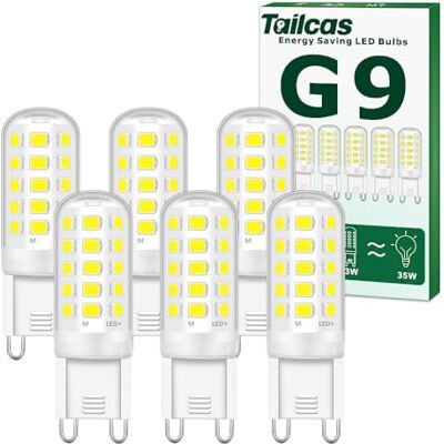 Tailcas Ledlampen, G9, 5 W, komt overeen met 50 W, halogeenlamp, koud wit, 6000 K, 500 lm, niet dimbaar, zonder flikkeren, AC 220-240 V, voor plafondverlichting, slaapkamer, woonkamer, keuken, tuin, 6 stuks Tailcas Ledlampen, G9, 5 W, komt overeen met 50 W, halogeenlamp, koud wit, 6000 K, 500 lm, niet dimbaar, zonder flikkeren, AC 220-240 V, voor plafondverlichting, slaapkamer, woonkamer, keuken, tuin, 6 stuks