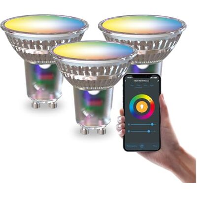 CALEX Set van 3 Smart GU10 RGB CCT WiFi LED-lampen, 345 lm, 4,9 W, Alexa/Google/Siri, 16 m kleuren, wit 2200-4000 K, dimbaar, muziek, scenario's, zonder brug, wifi 2,4 GHz CALEX Set van 3 Smart GU10 RGB CCT WiFi LED-lampen, 345 lm, 4,9 W, Alexa/Google/Siri, 16 m kleuren, wit 2200-4000 K, dimbaar, muziek, scenario's, zonder brug, wifi 2,4 GHz