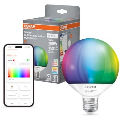 OSRAM Ledlamp SMART+ mat G95 Globe E27 RGBW SMART+ MATTER Multicolor Classic, led-lampen, wit, 95 mm dia, 20.000 uur, 1 stuk OSRAM Ledlamp SMART+ mat G95 Globe E27 RGBW SMART+ MATTER Multicolor Classic, led-lampen, wit, 95 mm dia, 20.000 uur, 1 stuk
