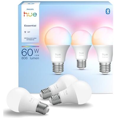 Philips essentiële gloeilamp, E27, A60, wit en gekleurd, 8 W, 3 stuks Philips essentiële gloeilamp, E27, A60, wit en gekleurd, 8 W, 3 stuks
