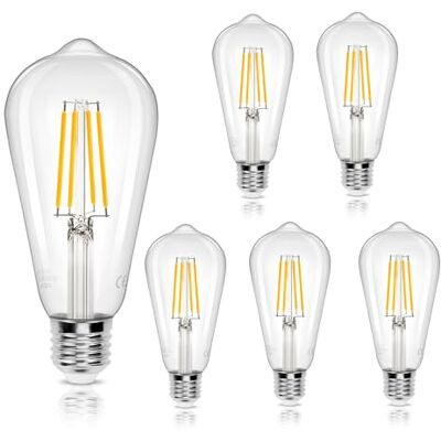 Aigostar Ledlamp E27, warmwit, 2700 K, 950 lm, 8 W, komt overeen met 69 W, Edison ledlamp ST64, niet dimbaar, 5 stuks Aigostar Ledlamp E27, warmwit, 2700 K, 950 lm, 8 W, komt overeen met 69 W, Edison ledlamp ST64, niet dimbaar, 5 stuks