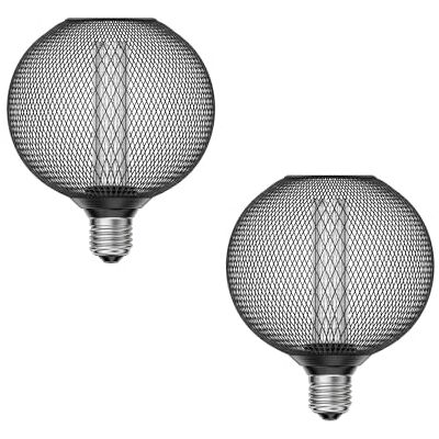 ledscom.de 2 x E27 ledlampen, zwarte metalen kooi, G120, zeer warm wit (1800 K), 4 W, 220 lm ledscom.de 2 x E27 ledlampen, zwarte metalen kooi, G120, zeer warm wit (1800 K), 4 W, 220 lm