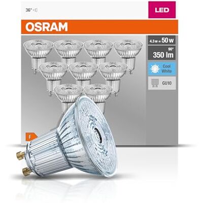 OSRAM 4058075036703 LED-spot, 4,30 W, cool reflector 4000 K, glas, GU10, 4 W, zilverkleurig, 10 stuks OSRAM 4058075036703 LED-spot, 4,30 W, cool reflector 4000 K, glas, GU10, 4 W, zilverkleurig, 10 stuks