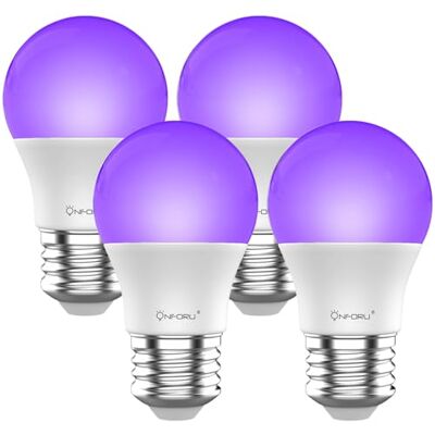 Onforu Set van 4 UV-ledlampen, E27, zwarte lamp, decoratieve verlichting voor Halloween, Kerstmis, bar, feest, neonverf Onforu Set van 4 UV-ledlampen, E27, zwarte lamp, decoratieve verlichting voor Halloween, Kerstmis, bar, feest, neonverf