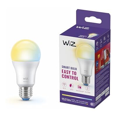 WiZ A60 Smart Ledlamp, wit, verstelbaar, E27-fitting, 100 W, 2200-6500 K, 1521 lumen, dimbaar, compatibel met Alexa, Google Assistant en Apple Home, 1 stuk WiZ A60 Smart Ledlamp, wit, verstelbaar, E27-fitting, 100 W, 2200-6500 K, 1521 lumen, dimbaar, compatibel met Alexa, Google Assistant en Apple Home, 1 stuk