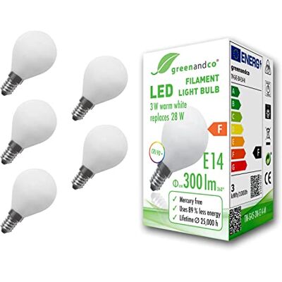 greenandco ® CRI 90+ led-gloeilamp, mat, E14, G45, 3 W (komt overeen met 28 W), 300 lm, 2700 K, warm wit, 360 graden, 230 V AC-glas, geen flikkeren greenandco ® CRI 90+ led-gloeilamp, mat, E14, G45, 3 W (komt overeen met 28 W), 300 lm, 2700 K, warm wit, 360 graden, 230 V AC-glas, geen flikkeren