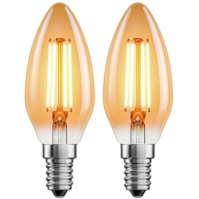 ledscom.de 2 x E14 ledlampen, kaars, extra warm wit (2500 K), 4,1 W, 458 lm, goud ledscom.de 2 x E14 ledlampen, kaars, extra warm wit (2500 K), 4,1 W, 458 lm, goud