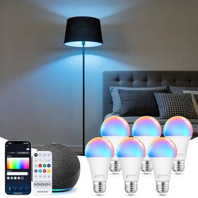Aigostar Mesh 12 W slimme gloeilamp Bluetooth Mesh A60, Alexa E27 LED 1150LM RGB & 2700 K-6500 K, Alexa-lamp 16 miljoen kleuren, 6 eenheden (met Bluetooth-afstandsbediening) Aigostar Mesh 12 W slimme gloeilamp Bluetooth Mesh A60, Alexa E27 LED 1150LM RGB & 2700 K-6500 K, Alexa-lamp 16 miljoen kleuren, 6 eenheden (met Bluetooth-afstandsbediening)