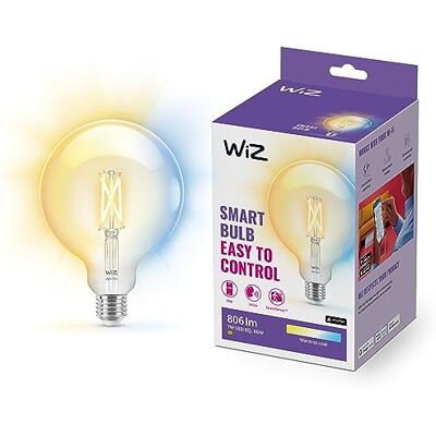 WiZ Globe Warm- tot Koelwit Licht Slimme LED Verlichting E27 fitting 60W Transparant Wifi Grote kom: G125 WiZ Globe Warm- tot Koelwit Licht Slimme LED Verlichting E27 fitting 60W Transparant Wifi Grote kom: G125
