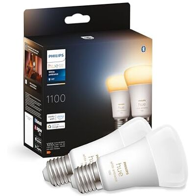 Philips White Ambiance Ledlamp, E27, komt overeen met 75 W, Bluetooth-compatibel, 2 stuks Philips White Ambiance Ledlamp, E27, komt overeen met 75 W, Bluetooth-compatibel, 2 stuks