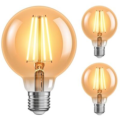 ledscom.de 3 x E27 ledlampen, G95, extra warm wit (2500 K), 7,3 W, 818 lm, 3-traps dimmer, goud ledscom.de 3 x E27 ledlampen, G95, extra warm wit (2500 K), 7,3 W, 818 lm, 3-traps dimmer, goud