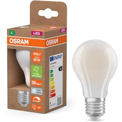 OSRAM Energieklasse in de vorm van een gloeilamp, 3,8 W/806 lm, EEK A, koud wit licht (4000 K), CRI 80, loodvrij matglas, E27-fitting, IP20, 60 mm DM, 6 stuks OSRAM Energieklasse in de vorm van een gloeilamp, 3,8 W/806 lm, EEK A, koud wit licht (4000 K), CRI 80, loodvrij matglas, E27-fitting, IP20, 60 mm DM, 6 stuks