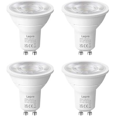 Lepro Ledlamp GU10, koud wit, 6500 K, 630 lm, GU10-lamp, 6 W komt overeen met 80 W, 38 graden straling, energiebesparend, 4 stuks Lepro Ledlamp GU10, koud wit, 6500 K, 630 lm, GU10-lamp, 6 W komt overeen met 80 W, 38 graden straling, energiebesparend, 4 stuks