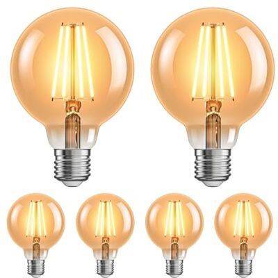 ledscom.de LED-lamp E27, G95, extra warm wit (2500K), 7,3 W, 818 lm, 3-traps dimmer, barnsteen, 6 stuks ledscom.de LED-lamp E27, G95, extra warm wit (2500K), 7,3 W, 818 lm, 3-traps dimmer, barnsteen, 6 stuks