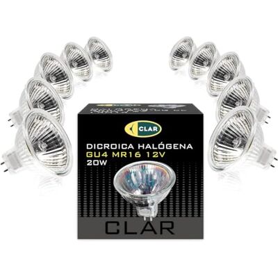 CLAR Halogeenlamp, 20 W, lamp 12 V, spot 12 V, halogeenlamp, GU4-lamp, alogeenlamp, halogeenspot, halogeenlamp (10 stuks) CLAR Halogeenlamp, 20 W, lamp 12 V, spot 12 V, halogeenlamp, GU4-lamp, alogeenlamp, halogeenspot, halogeenlamp (10 stuks)