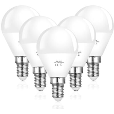 Vicloon Ledlampen, E14, 5 stuks, kleine ronde ledlampen, G45 E14, energie-efficiëntie, 600 lumen, 3000 K, koudwit, niet dimbaar, rond, kleine schroefbasis (40 W) Vicloon Ledlampen, E14, 5 stuks, kleine ronde ledlampen, G45 E14, energie-efficiëntie, 600 lumen, 3000 K, koudwit, niet dimbaar, rond, kleine schroefbasis (40 W)