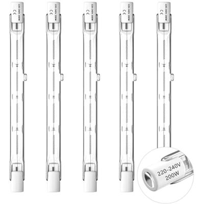 Vinmooog Lamp R7S, 5 stuks, halogeen, T3, 118 mm, 200 W, 220 V-240 V, type J, 4650 lm, warmwit, 3000 K, geschikt voor staande lampen en landschapsverlichting. Vinmooog Lamp R7S, 5 stuks, halogeen, T3, 118 mm, 200 W, 220 V-240 V, type J, 4650 lm, warmwit, 3000 K, geschikt voor staande lampen en landschapsverlichting.