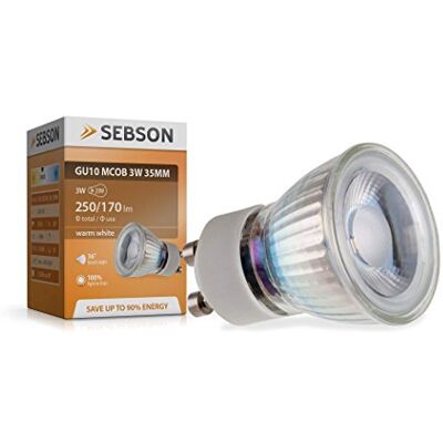 SEBSON ® Ledlamp GU10, 3 W (vervangt 25 W), 250 lm, 46 °, warm wit, Ø 35 x 47 mm SEBSON ® Ledlamp GU10, 3 W (vervangt 25 W), 250 lm, 46 °, warm wit, Ø 35 x 47 mm