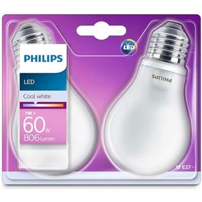 Philips LEDclassic 60 W E27 gloeilamp, 2 stuks, neutraal wit, 4000 K, 806 lm, mat wit Philips LEDclassic 60 W E27 gloeilamp, 2 stuks, neutraal wit, 4000 K, 806 lm, mat wit