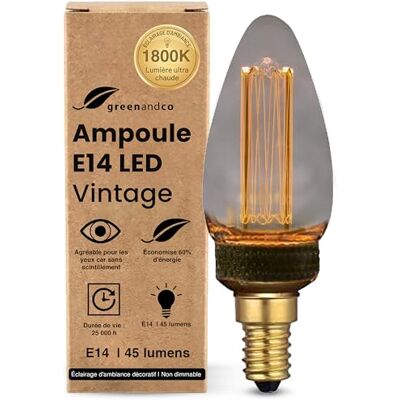 greenandco ® Ledlamp, decoratief, vintage, retro, industrieel, antiek, Edison, E14, C35, 2 W, 45 lm, 2000K, zeer warm wit, 320 graden, 230 V, geen flikkeren, niet dimbaar greenandco ® Ledlamp, decoratief, vintage, retro, industrieel, antiek, Edison, E14, C35, 2 W, 45 lm, 2000K, zeer warm wit, 320 graden, 230 V, geen flikkeren, niet dimbaar