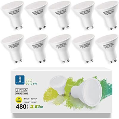Aigostar Ledlamp, GU10, 6 W, warm licht, 3000 K, 480 lumen, hoek van 100-120º, CRI ≥ 80, komt overeen met 68 W halogeenlamp, 10 stuks met doos Aigostar Ledlamp, GU10, 6 W, warm licht, 3000 K, 480 lumen, hoek van 100-120º, CRI ≥ 80, komt overeen met 68 W halogeenlamp, 10 stuks met doos