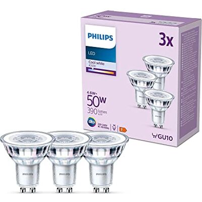 Philips Classic LED Spot GU10 Koelwit Licht 50 W 3 spots Philips Classic LED Spot GU10 Koelwit Licht 50 W 3 spots