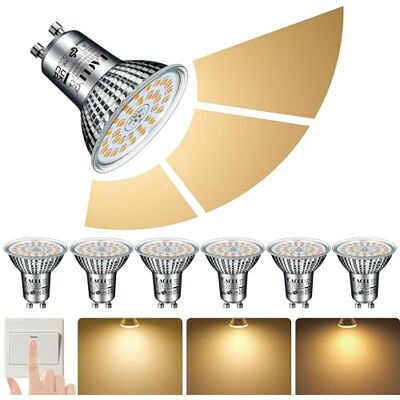 EACLL 6 x GU10 led-lampen, 3 standen, dimbaar, 3 helderheidsniveaus, warmwit, 10 W, 3000 K, komt overeen met 940 lm, 125 W, flikkervrije reflector, dimbaar zonder flikkering EACLL 6 x GU10 led-lampen, 3 standen, dimbaar, 3 helderheidsniveaus, warmwit, 10 W, 3000 K, komt overeen met 940 lm, 125 W, flikkervrije reflector, dimbaar zonder flikkering