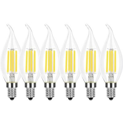 HUAMu Ledlamp, E14, 4 W, filament, kaarsvorm, 4 W, komt overeen met gloeilamp, 40 W, koud wit 6500 K, 400 lumen, AC 220-240 V, niet dimbaar, 6 stuks HUAMu Ledlamp, E14, 4 W, filament, kaarsvorm, 4 W, komt overeen met gloeilamp, 40 W, koud wit 6500 K, 400 lumen, AC 220-240 V, niet dimbaar, 6 stuks