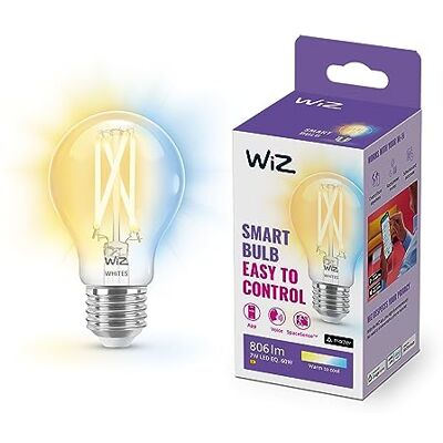 WiZ Gloeilamp – warm tot koelwit licht – Slimme led-verlichting – E27 fitting – 60 W – transparant – wifi WiZ Gloeilamp – warm tot koelwit licht – Slimme led-verlichting – E27 fitting – 60 W – transparant – wifi
