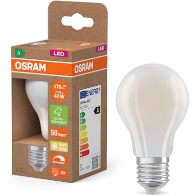 OSRAM energieklasse in de vorm van een gloeilamp, 2,2 W/470 lm, EEK A, warm wit licht (2700 K), CRI 80, loodvrij matglas, E27-fitting, IP20, 60 mm DM, dim, 6- pak OSRAM energieklasse in de vorm van een gloeilamp, 2,2 W/470 lm, EEK A, warm wit licht (2700 K), CRI 80, loodvrij matglas, E27-fitting, IP20, 60 mm DM, dim, 6- pak