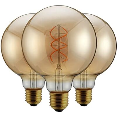 CLAR Ledlamp, E27, dimbaar, decoratieve lamp, warmwit, 2200 ºk, G125, 5 W (verpakking van 3) CLAR Ledlamp, E27, dimbaar, decoratieve lamp, warmwit, 2200 ºk, G125, 5 W (verpakking van 3)