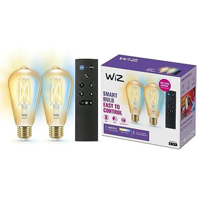 WiZ Edison Gloeidraadlamp, 2 stuks, afstandsbediening – warm tot koelwit licht – Slimme led-verlichting – E27 fitting – 50 W – goud – wifi WiZ Edison Gloeidraadlamp, 2 stuks, afstandsbediening – warm tot koelwit licht – Slimme led-verlichting – E27 fitting – 50 W – goud – wifi