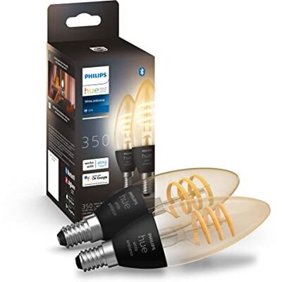 Philips Kaarslamp Filament 2 stuks E14 Duurzame led-verlichting Smart Lamp Warm tot Koelwit Licht Dimbaar Verbind met Bluetooth of Hue Bridge Werkt Alexa en Google Home Philips Kaarslamp Filament 2 stuks E14 Duurzame led-verlichting Smart Lamp Warm tot Koelwit Licht Dimbaar Verbind met Bluetooth of Hue Bridge Werkt Alexa en Google Home