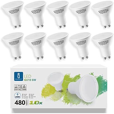 Aigostar Ledlamp, GU10, 6 W, koud wit licht, 6500 K, 480 lumen, hoek van 100-120º, CRI ≥ 80, komt overeen met 68 W halogeenlamp, 10 stuks met doos Aigostar Ledlamp, GU10, 6 W, koud wit licht, 6500 K, 480 lumen, hoek van 100-120º, CRI ≥ 80, komt overeen met 68 W halogeenlamp, 10 stuks met doos