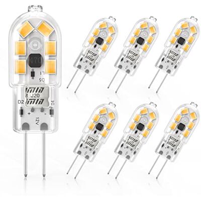 Cxyemt Ledlampen, G4, 2 W, komt overeen met 20 W halogeenlicht, warm wit licht, 3000 K, AC/DC 12 V, energiebesparende lamp, niet dimbaar, flikkervrij, 6 stuks Cxyemt Ledlampen, G4, 2 W, komt overeen met 20 W halogeenlicht, warm wit licht, 3000 K, AC/DC 12 V, energiebesparende lamp, niet dimbaar, flikkervrij, 6 stuks