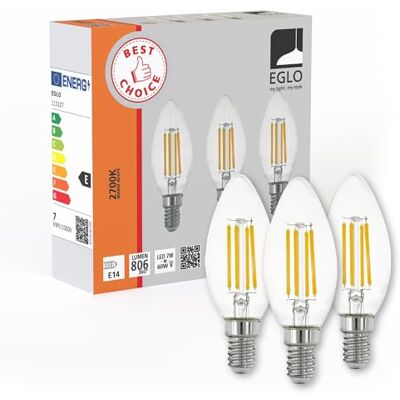 EGLO Set van 3 E14 ledlampen, klassieke Edison-kaarslamp, elk 7 watt, lumen, warm wit, 2700 Kelvin, transparant, C35, Ø 3,5 cm EGLO Set van 3 E14 ledlampen, klassieke Edison-kaarslamp, elk 7 watt, lumen, warm wit, 2700 Kelvin, transparant, C35, Ø 3,5 cm