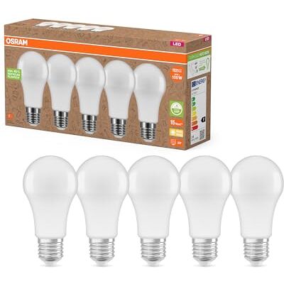 OSRAM Nature Loop bijzonder duurzame ledlampen van gerecycled kunststof, voordeelverpakking met 5 lampen, vervangt 100 W gloeilampen, warm wit, milieuvriendelijk OSRAM Nature Loop bijzonder duurzame ledlampen van gerecycled kunststof, voordeelverpakking met 5 lampen, vervangt 100 W gloeilampen, warm wit, milieuvriendelijk