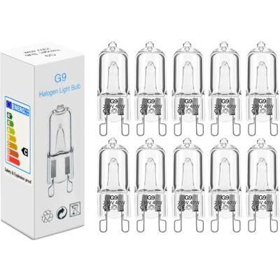 Vinmooog G9 gloeilamp, 10 stuks, 40 W, 230 V, 2900 K, 480 lm, dimbaar, warm wit, halogeen, geschikt voor plafondlampen, wandlampen, kastverlichting enz. Vinmooog G9 gloeilamp, 10 stuks, 40 W, 230 V, 2900 K, 480 lm, dimbaar, warm wit, halogeen, geschikt voor plafondlampen, wandlampen, kastverlichting enz.