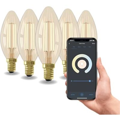 CALEX 5 stuks gouden gloeidraadlampen B35 E14 CCT WiFi, 4,9 W 470 lm Bedien de verlichting met je stem en stel kleuren, scènes, routines en timers in de Smart app in CALEX 5 stuks gouden gloeidraadlampen B35 E14 CCT WiFi, 4,9 W 470 lm Bedien de verlichting met je stem en stel kleuren, scènes, routines en timers in de Smart app in