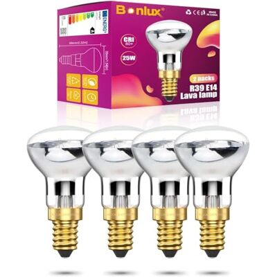 Bonlux 4 stuks 25W R39 E14 reflectorlampen dimbaar warm wit 2400K-2600K 2400V 2400V 240V kleine Edison schroef 360° stralingshoek Bonlux 4 stuks 25W R39 E14 reflectorlampen dimbaar warm wit 2400K-2600K 2400V 2400V 240V kleine Edison schroef 360° stralingshoek