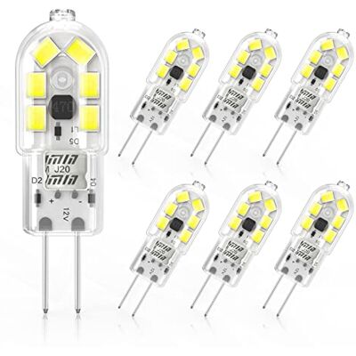 Cxyemt Ledlampen, G4, 2 W, komt overeen met 20 W halogeen, koud wit licht, 6000 K, AC/DC 12 V, energiebesparende lamp, niet dimbaar, flikkervrij, 6 stuks Cxyemt Ledlampen, G4, 2 W, komt overeen met 20 W halogeen, koud wit licht, 6000 K, AC/DC 12 V, energiebesparende lamp, niet dimbaar, flikkervrij, 6 stuks