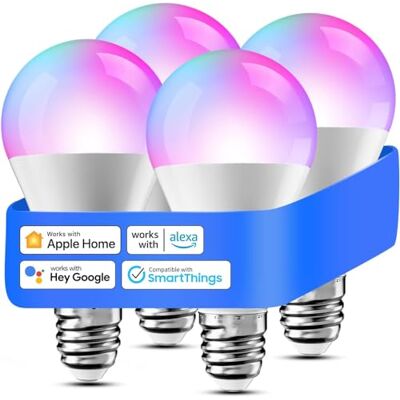 meross Slimme wifi-ledlamp, E27, compatibel met Apple HomeKit, Alexa en Google Home, RGBWW-lamp, veelkleurig, dimbaar, met spraakbesturing en bediening op afstand 4 stuks meross Slimme wifi-ledlamp, E27, compatibel met Apple HomeKit, Alexa en Google Home, RGBWW-lamp, veelkleurig, dimbaar, met spraakbesturing en bediening op afstand 4 stuks