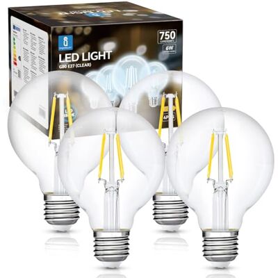 Aigostar Edison LED-lamp, retro, vintage, E27, 6 W, komt overeen met 57 W halogeenlamp, 750 lumen, koud wit 6500 K, decoratieve lamp G80, hoek van 300 graden, CRI ≥ 80, 4 stuks Aigostar Edison LED-lamp, retro, vintage, E27, 6 W, komt overeen met 57 W halogeenlamp, 750 lumen, koud wit 6500 K, decoratieve lamp G80, hoek van 300 graden, CRI ≥ 80, 4 stuks