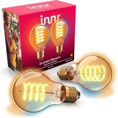 innr Zigbee E27 slimme gloeilamp, werkt met Hue* en Alexa (brug vereist), filamentlamp, warm tot koud wit, ledlampen, dimbaar, 610 lumen, 2 stuks innr Zigbee E27 slimme gloeilamp, werkt met Hue* en Alexa (brug vereist), filamentlamp, warm tot koud wit, ledlampen, dimbaar, 610 lumen, 2 stuks