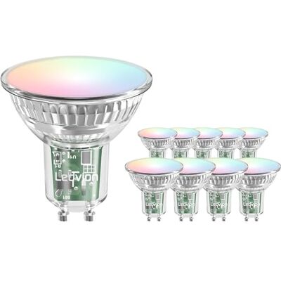 Ledvion 10 x GU10 SMART RGB+CCT, 5 W, 345 lumen, dimbaar, wifi-verlichting, wifi-licht, Alexa en Google Home Ledvion 10 x GU10 SMART RGB+CCT, 5 W, 345 lumen, dimbaar, wifi-verlichting, wifi-licht, Alexa en Google Home